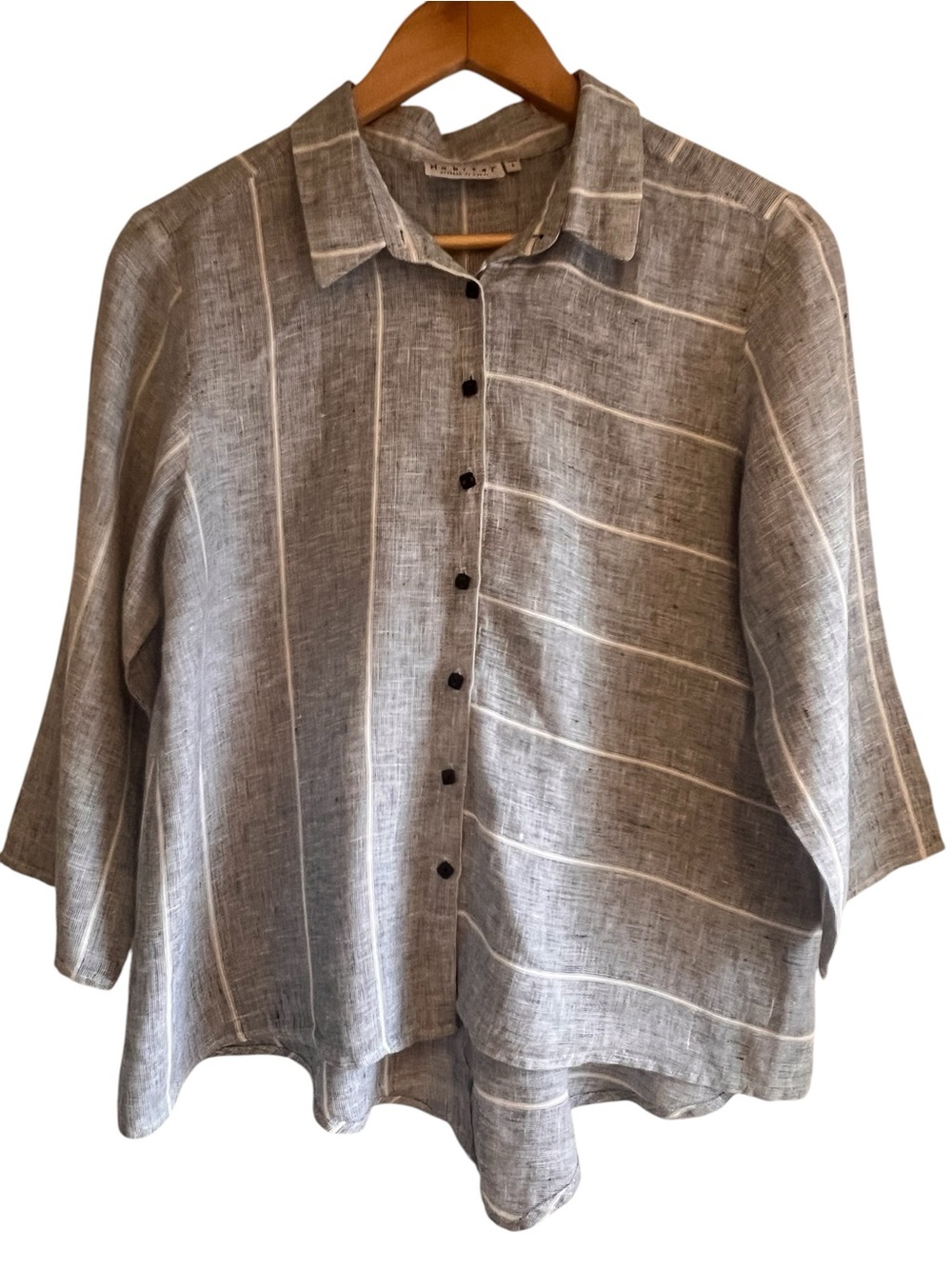 Habitat 100% Linen striped 3/4 sleeve button down top size S excellent condition